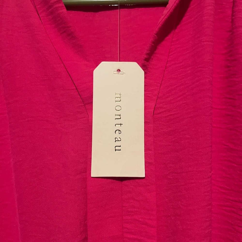 Monteau Fuchsia Mini Dress with Tie Waist - Picture 3 of 9